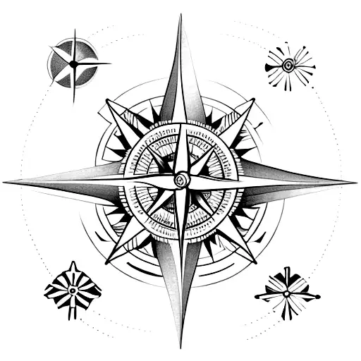 A minimalist tattoo of a compass with a trail of butterflies leading to different destinations tattoo design idea