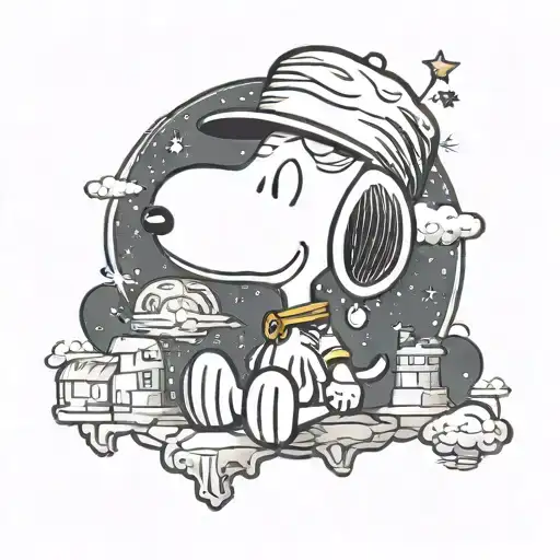 snoopy looking into the sky at night tattoo design idea