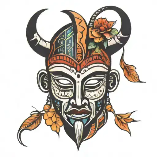 african mask tattoo design idea