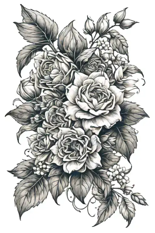 ophelia's flowers in a bouqeut tattoo design idea
