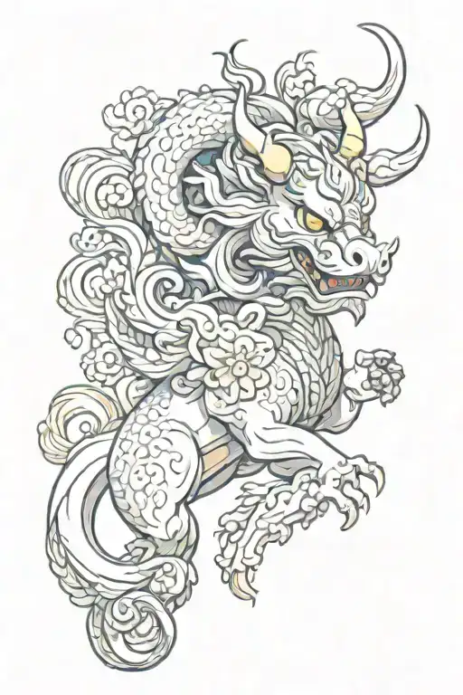 Pixiu x Kirin vertical tattoo design idea