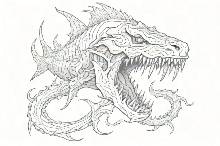 abyssal creature big jaws wide open tattoo design idea