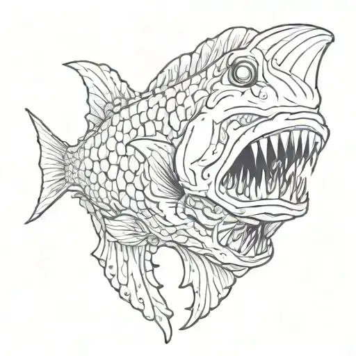 abyssal fish big teeth  tattoo design idea