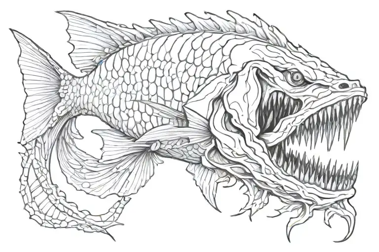 abyssal fish big jaw tattoo design idea