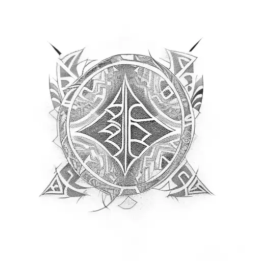 Create a fusion design combining Samoan tattoo patterns with Ethiopian alphabet characters tattoo design idea