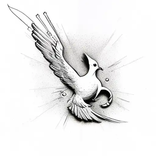 a peace dove with a grenade in its paws tattoo design idea