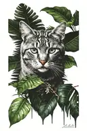 cat in the rainforest tattoo design idea