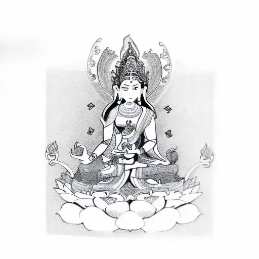 Green Tara sitting  tattoo design idea