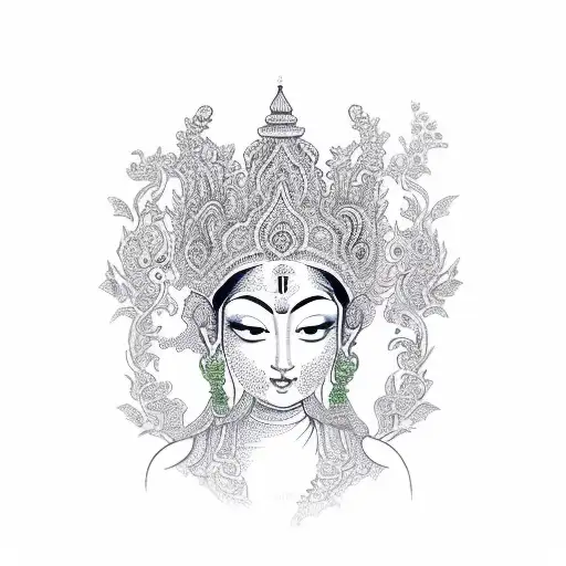 Green Tara sitting  tattoo design idea