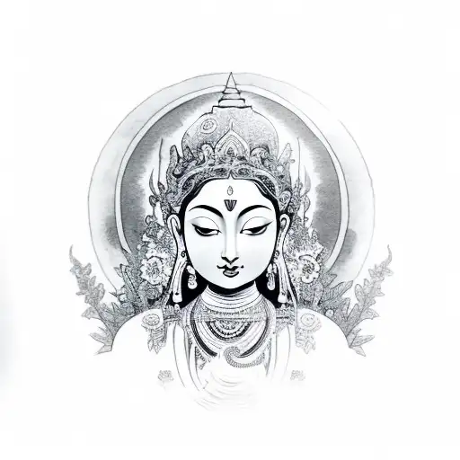 Green Tara sitting in Lotussitz tattoo design idea