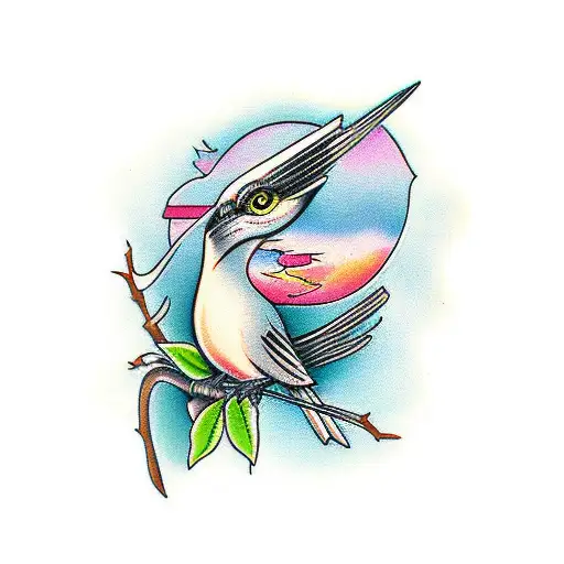 mockingbird on btanch tattoo design idea