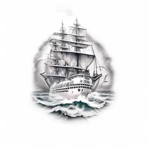 weathered ghost ship tattoo design idea