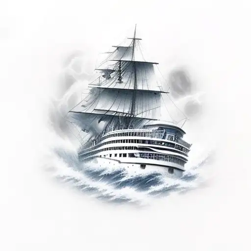 weathered ghost ship in a storm tattoo design idea