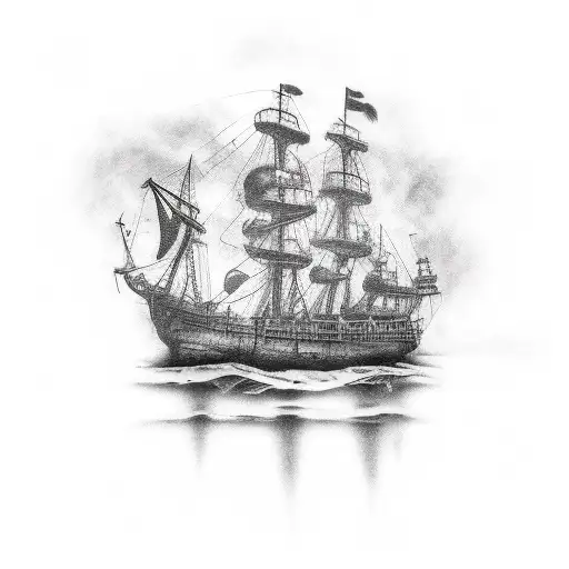 weathered ghost ship tattoo design idea