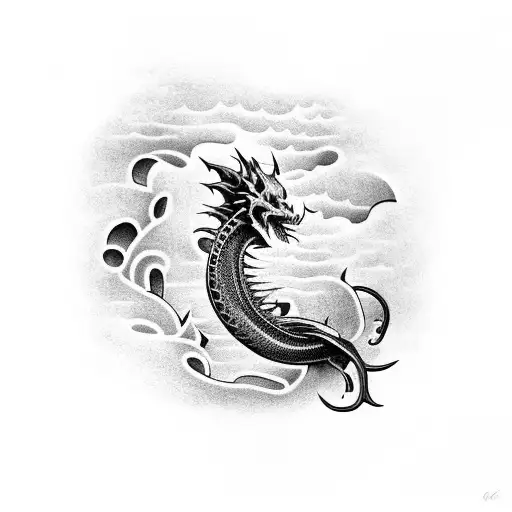 Coi fish climbing up a waterfall and then becoming a dragon once jumped over the waterfall tattoo design idea