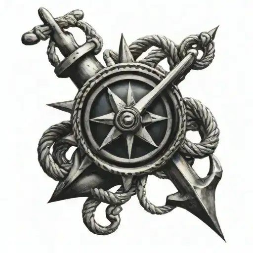 anchor surrounded with rope compass   tattoo design idea