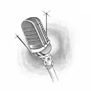 A microphone surrounded by musical notes and a trail of soundwaves, symbolizing the power of your voice as a rapper tattoo design idea