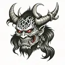 oni demon mask with fangs corruption sharp dripping blood split in half elegant  tattoo design idea