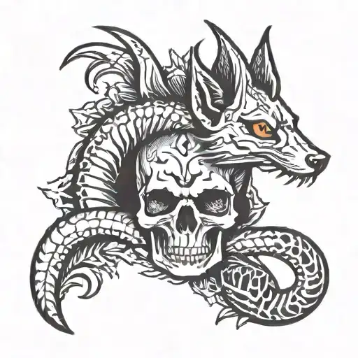 fox scorpion square round skull tattoo design idea