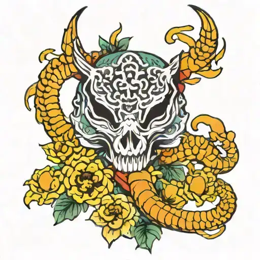 scorpion fox skull round square tattoo design idea