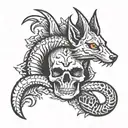fox scorpion square round skull tattoo design idea