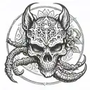 fox scorpion square round skull tattoo design idea