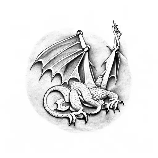 a welsh dragon spreading its wings and coiling its tail tattoo design idea