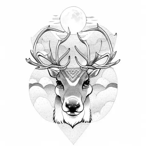 reindeer with beautiful landscape and moon tattoo design idea