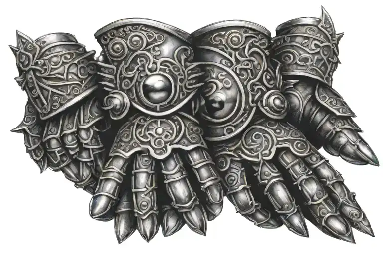 multiple eyes on a plate armor gauntlet hand medieval prince tattoo design idea
