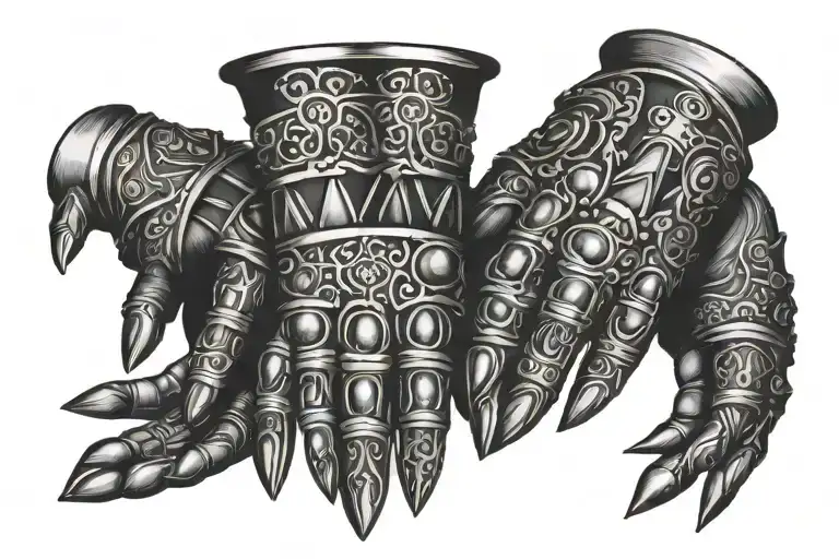 multiple eyes on a plate armor gauntlet hand medieval prince tattoo design idea