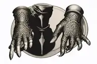 multiple eyes on a plate armor gauntlet medieval prince tattoo design idea