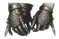 multiple eyes on a plate armor gauntlet medieval prince tattoo design idea