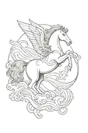 ocean waves with a Pegasus flying overhead   tattoo design idea