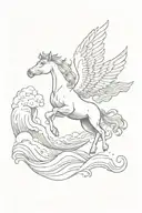 ocean waves with a Pegasus flying overhead   tattoo design idea