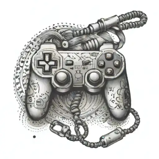 A tattoo of a controller with a leash attached, symbolizing your bond with your dog while playing video games tattoo design idea