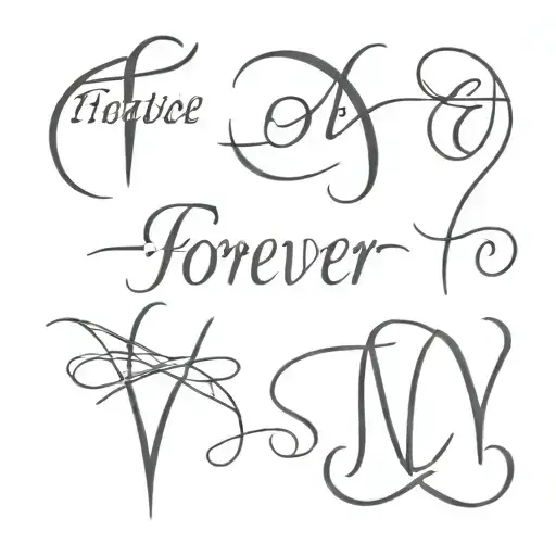 small and elegant  forever in elegant cursive with roman numeral five as V  tattoo design idea
