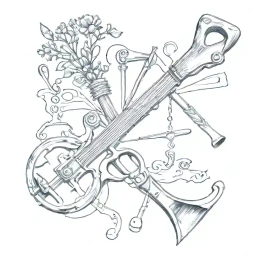 Combine musical notes with farm tools in a tattoo design tattoo design idea