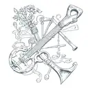 Combine musical notes with farm tools in a tattoo design tattoo design idea