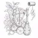 Combine musical notes with farm tools in a tattoo design tattoo design idea
