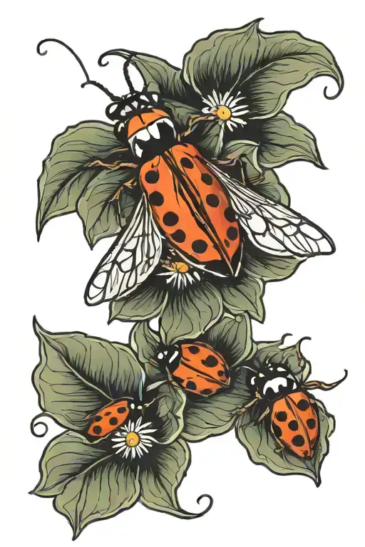 one orhidics and petunia with a lady bug  tattoo design idea