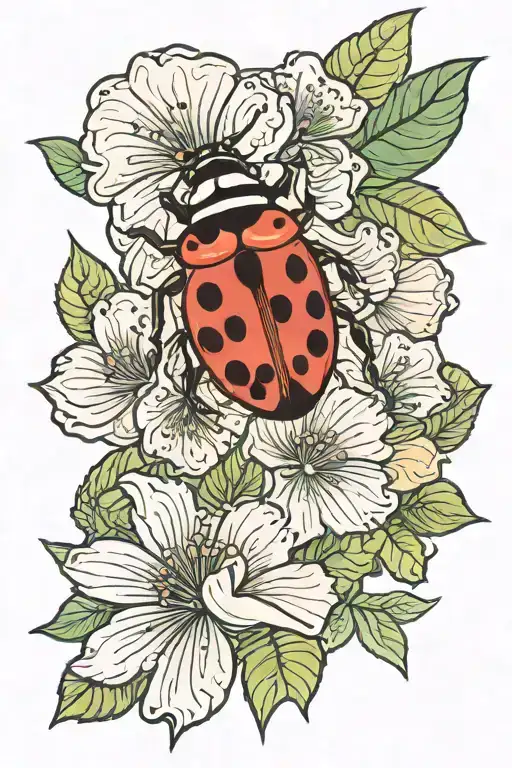 one orhidics and petunia with a lady bug, lady bug sitting on orhidics tattoo design idea
