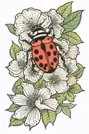 one orhidics and petunia with a lady bug, lady bug sitting on orhidics tattoo design idea