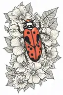 one orhidics and petunia with a lady bug, lady bug sitting on orhidics tattoo design idea
