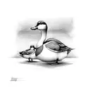 two yellow ducks and one grey duck  tattoo design idea