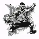 A dynamic composition of your favorite player's celebration intertwined with the Real Madrid team logo, creating a seamless design that showcases your love for both tattoo design idea