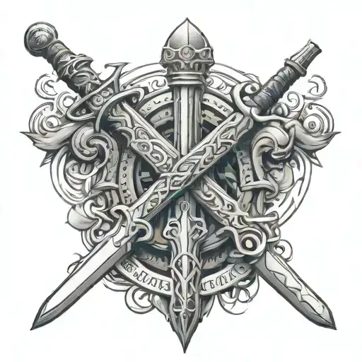 sword intertwined with the words ruin of tyrants tattoo design idea