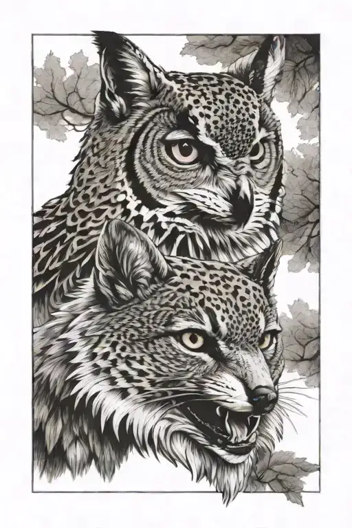 owl bear fox bobcat tattoo design idea