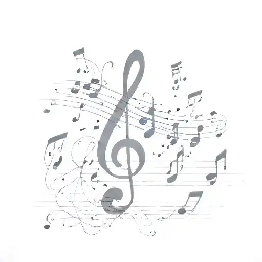 music notes connected with mist shadow in the background tattoo design idea