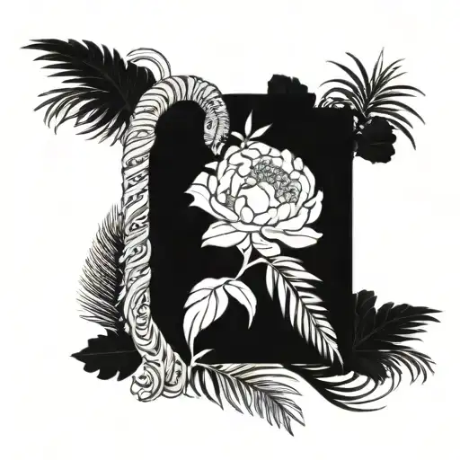 peonies, waves, tiger, palm branch, peacock feather tattoo design idea
