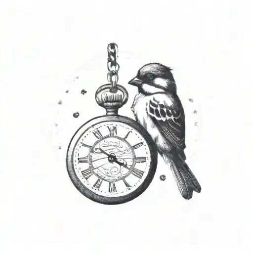 sparrow holding a pocket watch tattoo design idea